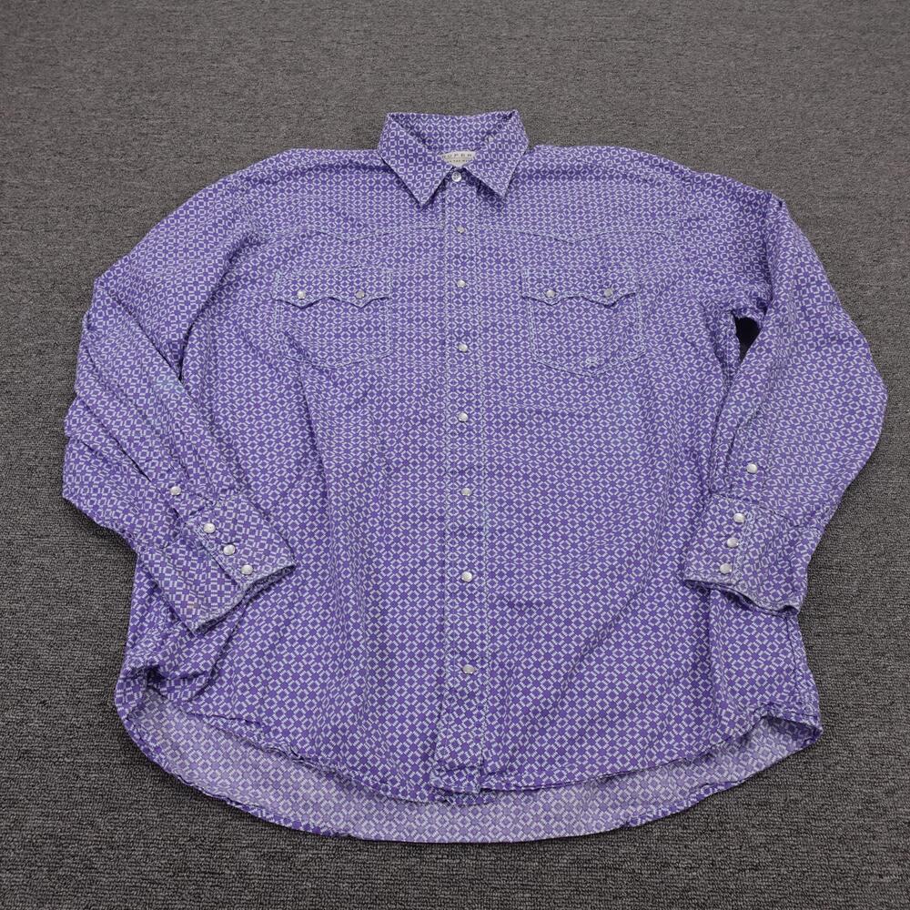Roper Shirt Mens XL Purple Geometric Long Sleeve Western Snap Cotton Casual